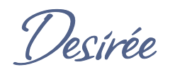 Desirée, Inhaberin von Dée Scherer Salon & Spa für Vierbeiner Der Schriftzug „Desirée“ in eleganter, blauer Schriftart.